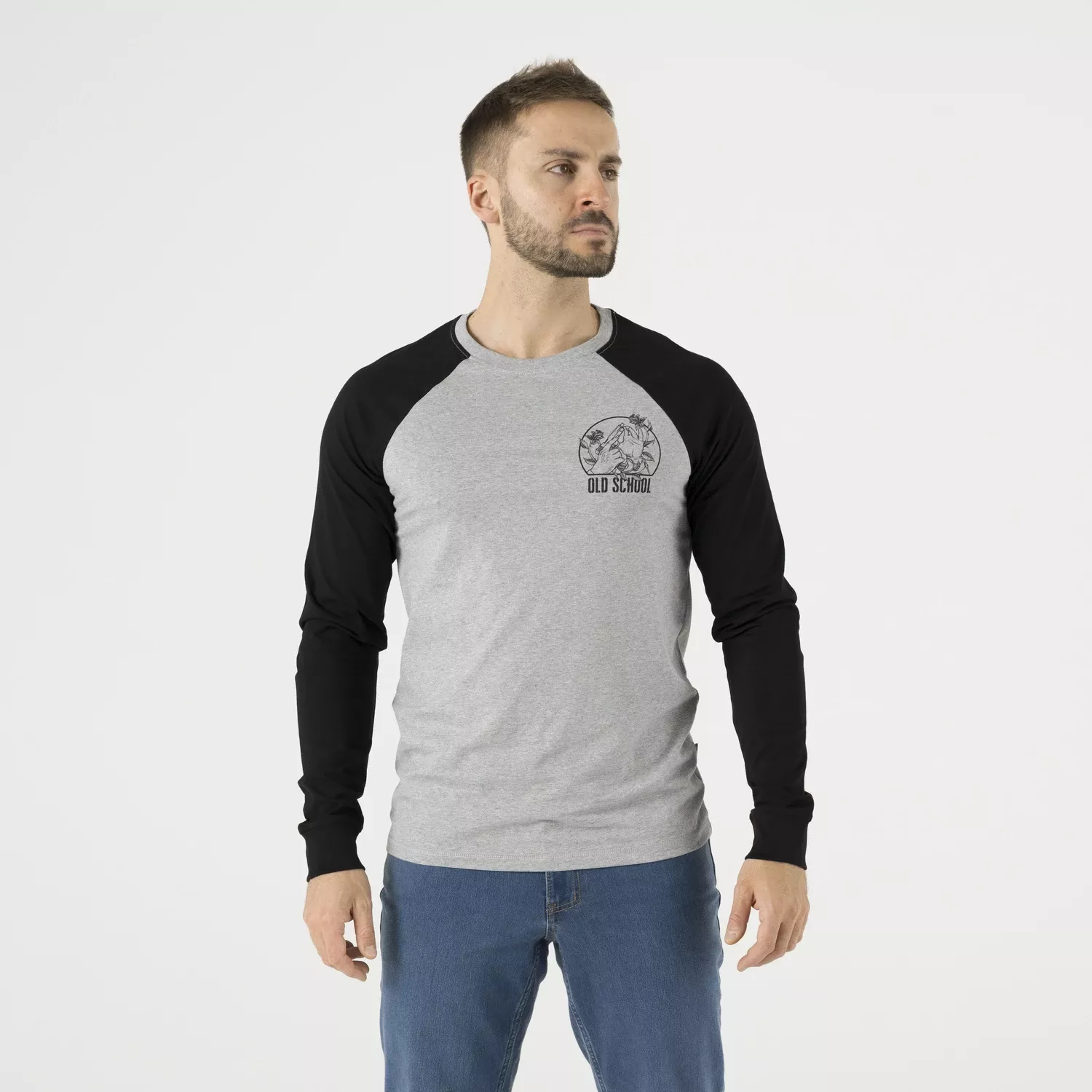 T-shirt Long Sleeve (Old School) - Mid Grey Melange